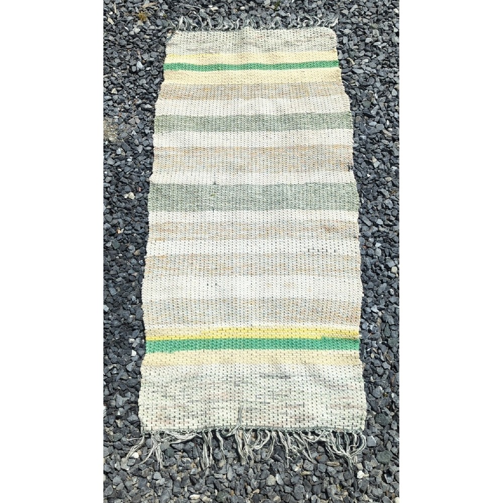 Vintage Handmade Cotton Rag Rug 51 x 25 Farmhouse Country Primitive Multicolor